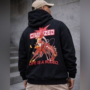 Civilized pullover Hoodie Life Is A Rodeo Graphic men’s size medium Raw edge hem